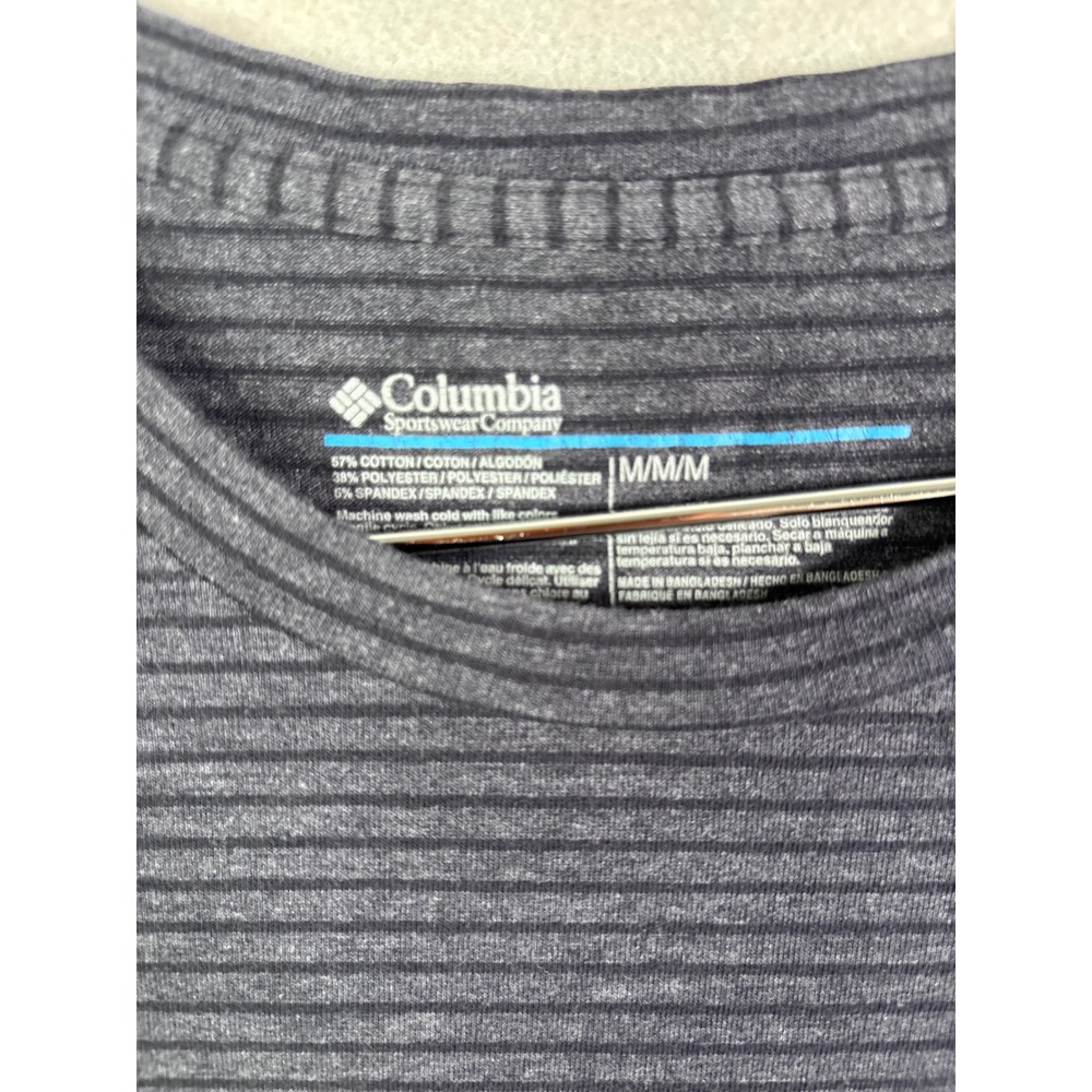 Columbia Mens Navy Blue Grey Striped Short Sleeve Crewneck T-Shirt Size Medium - Picture 3 of 7